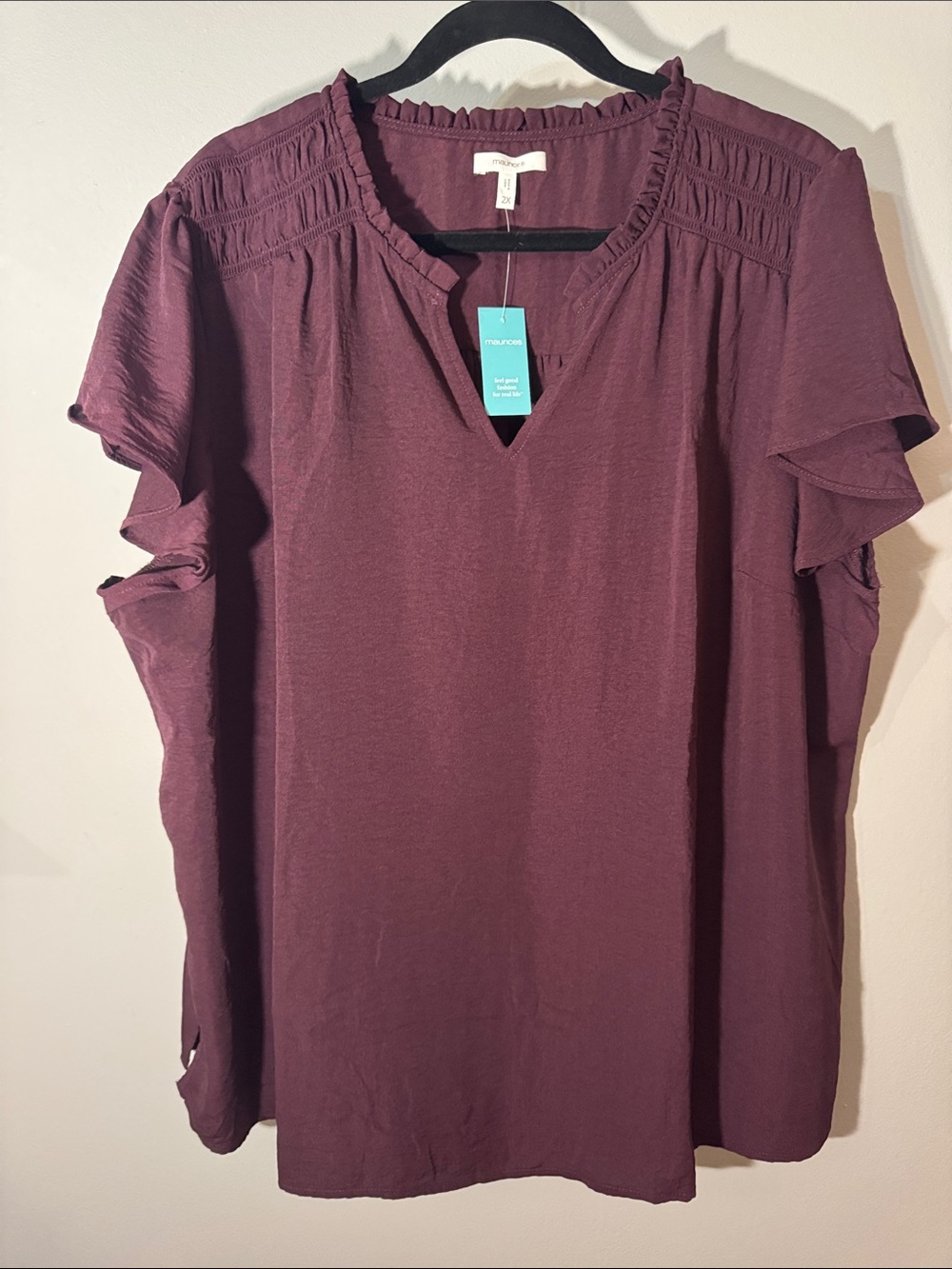 Maurices Deep Plum Split Neck Ruffle Sleeve Blouse